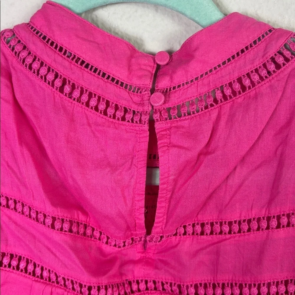 J. Crew Flutter Sleeve Crocheted Lace Top Embroidered Hot Pink size Medium